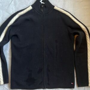 Tommy Hilfiger navy w cream design zip cardigan turtleneck Ski sweater M